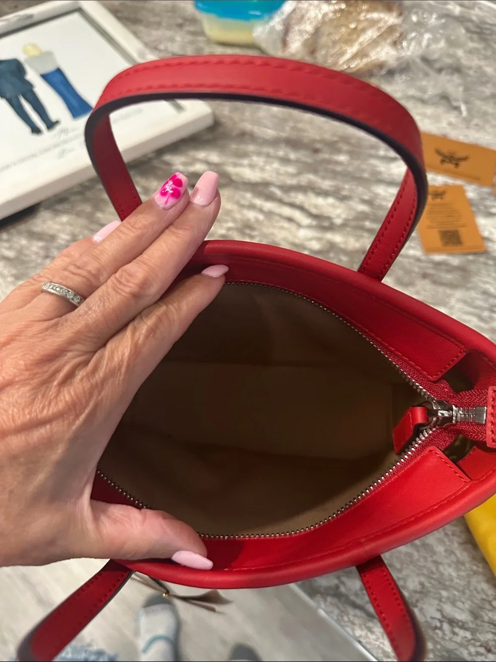 MCM Red Visetos Mini Crossbody Tote